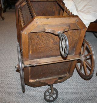 Antique Fancy Oak Tea Cart with Removable Serving tray 6