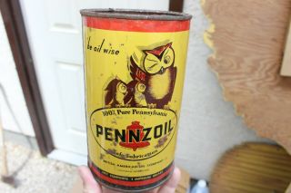 Vintage Pennzoil Oil Can British American Oil Tin Owl Be Oil Wise Ba Quart
