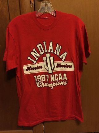 Vintage 1987 Iu Indiana University Hoosiers Ncaa Champions Shirt Sz L 80’s