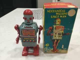 Vintage Robot Space Man Mechanical Walking Linemar Japan 1960s