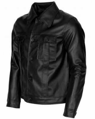 Elvis Presley Black Biker Vintage Motorbike Sheepskin Cafe Racer Leather Jacket