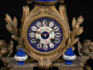 FRENCH BRONZE Porcelain Mantle CLOCK CHERUB Putti Angels 19th century 3