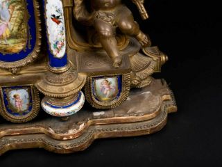 FRENCH BRONZE Porcelain Mantle CLOCK CHERUB Putti Angels 19th century 4
