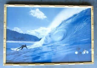 Gerry Lopez Photo Bamboo Framed Hand Signed Vintage 3 Feet By 2 Feet 36 " X 24 "