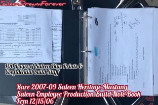 Rare Saleen Employee 2007 - 09 Heritage Mustang Build Notebook Frm06 H281 302 Ford
