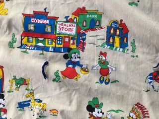 Vintage Disney Mickey Minnie Donald Daffy Western Town Print Throw Blanket