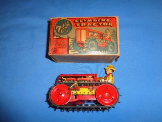 Vintage Marx Tin Wind - Up Midget Climbing Tractor With Box.