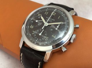 Wakmann Vintage Swiss France Triple Chronograph Large 37 Mm Stainless Steel Case
