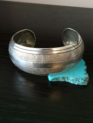 Rare Vintage W/yellowhorse Signed Native American Sterling Silver Hc Cuff 40 G