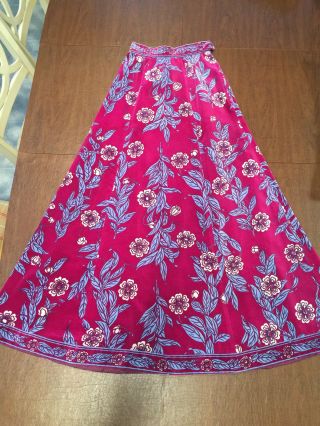 Vintage Emilio Pucci Magenta Blue Floral Pattern Long Velvet Skirt Size 2/4 24 "