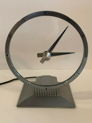 Vintage Silver Tone Art Deco Mid Century Jefferson Golden Hour Mystery Clock