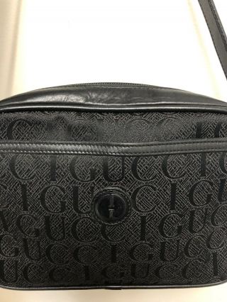 AUTHENTIC Gucci Vintage Black Spell Out Leather/canvas Shoulder Crossbody Bag 2