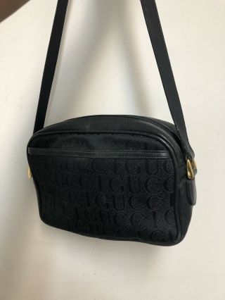 AUTHENTIC Gucci Vintage Black Spell Out Leather/canvas Shoulder Crossbody Bag 3