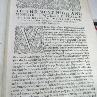 PLUTARCH ' S LIVES OF THE NOBLE GRECIANS & ROMAINES/1612/THICK FOLIO/RARE 10