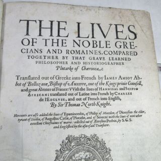PLUTARCH ' S LIVES OF THE NOBLE GRECIANS & ROMAINES/1612/THICK FOLIO/RARE 5