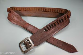 Vintage George Lawrence Custom Tooled Leather Cowboy Bandolier Holster Belt 13
