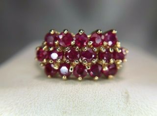 Estate Vintage 10k Yellow Gold Round Red Ruby Cocktail Ring 1.  50 Ct