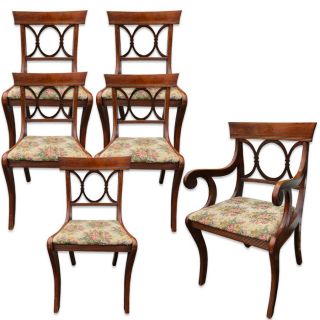 Set Of 6 Antique Tell City Chair Co.  Mahogany Country Dining Chairs