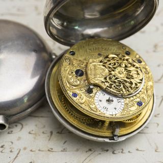 1787 Silver Pair Case English Verge Fusee Antique Pocket Watch