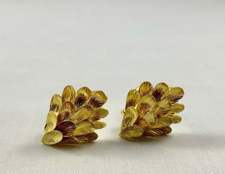 Vintage Rare Tiffany & Co 18k Yellow Gold Leaf Earrings Omega Back