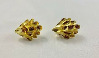 Vintage RARE Tiffany & Co 18k Yellow Gold Leaf Earrings Omega Back 2