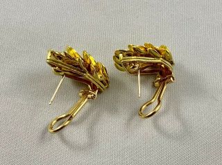 Vintage RARE Tiffany & Co 18k Yellow Gold Leaf Earrings Omega Back 4