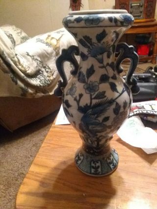 Antique chinese blue and white porcelain vase With Birds & Flowers Hand Painted 4