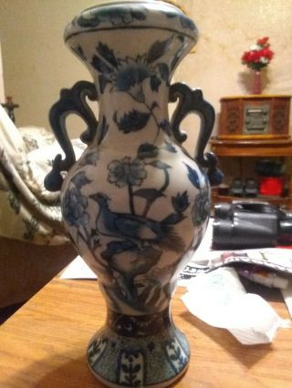 Antique chinese blue and white porcelain vase With Birds & Flowers Hand Painted 6