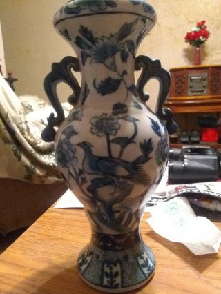 Antique chinese blue and white porcelain vase With Birds & Flowers Hand Painted 7
