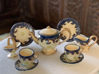 Artisan Miniature Dollhouse Vintage Gudrun Kolenda Hand Painted Tea Set For Two