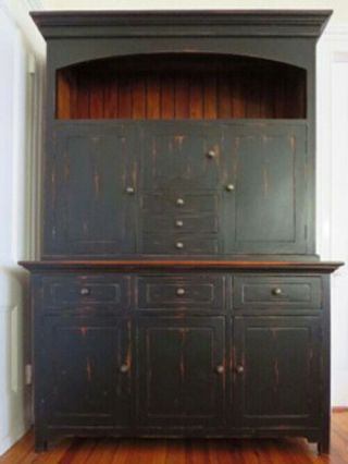 Distressed Black Oil Rubbed Hutch Buffet China Cabinet Display Console - Platypus