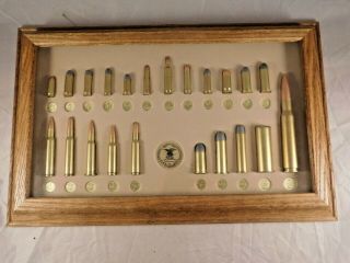 National Rifle Assocation Nra 22 Different Bullet Cartridges Framed Display