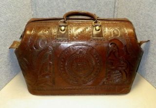 Vintage Tooled Leather Doctor Dr Bag Medical Suitcase Travel