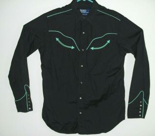 Vintage Polo Ralph Lauren Black Mens Country Western Shirt Made In Italy Small