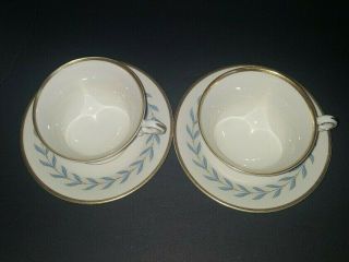 VINTAGE SYRACUSE CHINA OLD IVORY SHERWOOD BLUE LAUREL (6) FOOTED CUPS & SAUCERS 3