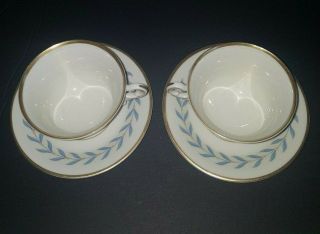 VINTAGE SYRACUSE CHINA OLD IVORY SHERWOOD BLUE LAUREL (6) FOOTED CUPS & SAUCERS 4