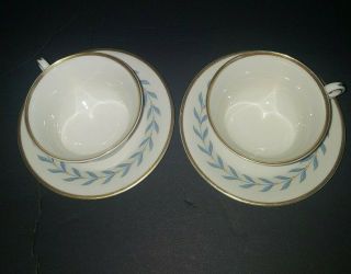 VINTAGE SYRACUSE CHINA OLD IVORY SHERWOOD BLUE LAUREL (6) FOOTED CUPS & SAUCERS 5