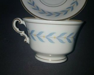 VINTAGE SYRACUSE CHINA OLD IVORY SHERWOOD BLUE LAUREL (6) FOOTED CUPS & SAUCERS 7