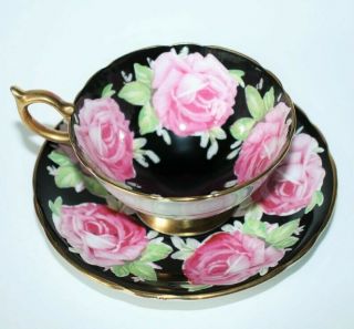 Aynsley Black Cabbage Rose Tea Cup And Saucer Pattern C926 Rare Circa 1930 
