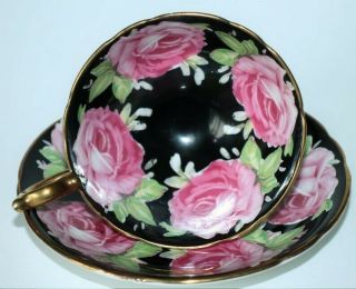 Aynsley Black Cabbage Rose Tea Cup and Saucer Pattern C926 Rare Circa 1930 ' s 3