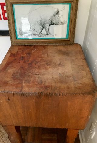RARE Antique Vintage Solid Maple Butcher Block Table 24 