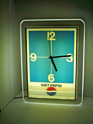 Vintage,  1984 Price Brothers Fluorescent Diet Pepsi Clock,  Advertising Sign,  Usa