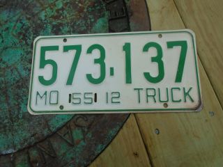 Vintage Missouri 1955 Truck License Plate 573 - 137,  Mo