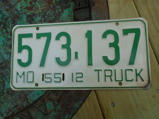 Vintage Missouri 1955 Truck License Plate 573 - 137,  MO 2
