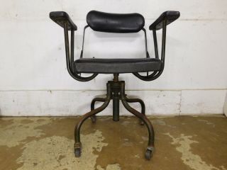 Antique Vtg 1930s Steampunk Industrial Office Iron Tubing Upholstered Arm Chair