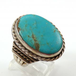 Vtg Native American Sterling Silver Old Pawn Turquoise Large Ring Size 11.  5 Lfh4