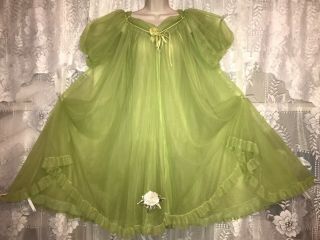 Vtg Rovel L Spring Green 4 Layer Sheer Chiffon Babydoll Peignoir Robe Nightgown