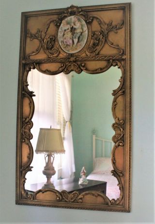 Large 48 " X28 " Tall Vintage French Provincial Ornate Gold Gilt Oval Wall Mirror