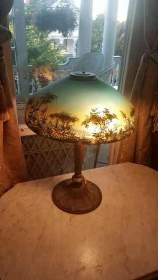 Pittsburgh Obverse Reverse Painted Lamp Palm Tree Jungle Scene Handel Era