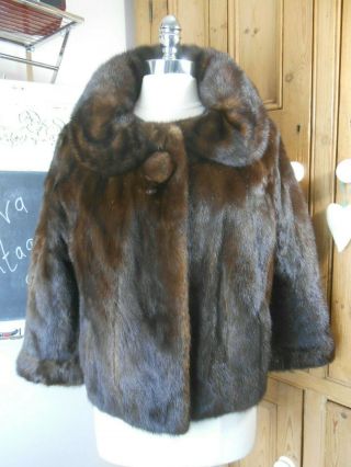 Stunning 1950s Vintage Short Real Mahogany Mink Fur Bolero Jacket Coat 12/14